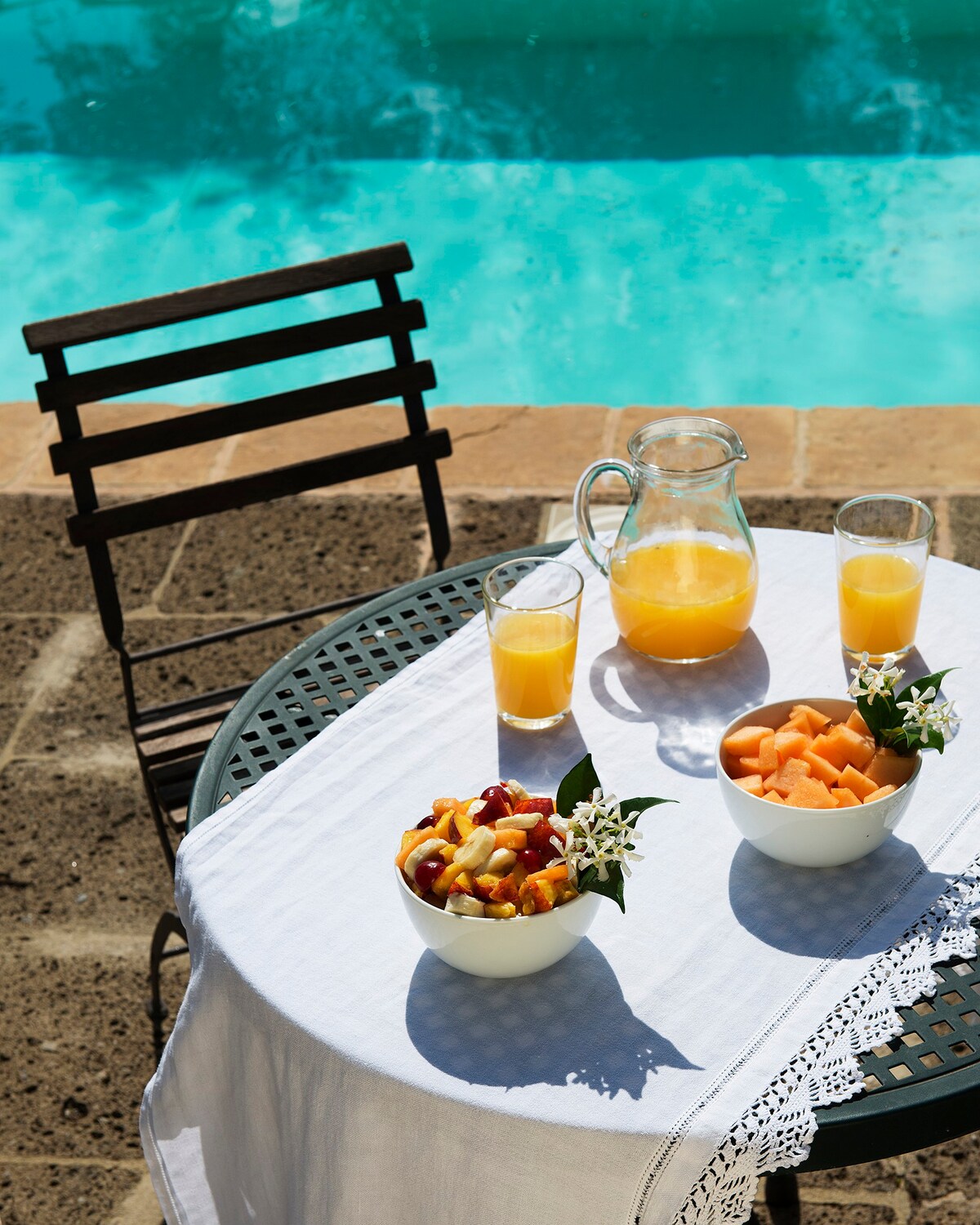 Beautiful poolside table for your snacks.