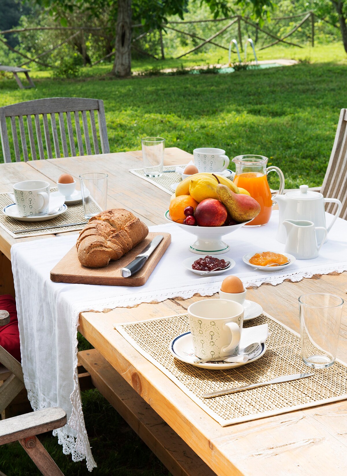 Beautiful wood table for enjoying your meals in the countryside